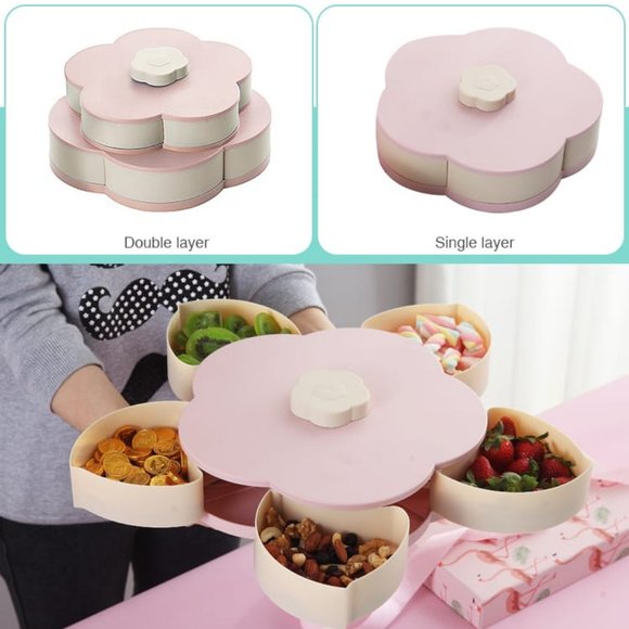 Double Deck Snack Box Flower Shaped Rotating Candy Serving Containers with Phone - Picture 6 of 9